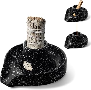 Incense Holder Palo Santo Holder White Sage Smudge Holder Smudge Stick Bowl Ceramics Burning Bowl for White Sage/Palo Santo Stick/Incense,Easy to Clean 3 in 1 White Sage Bundle Smudge Bowl,Black