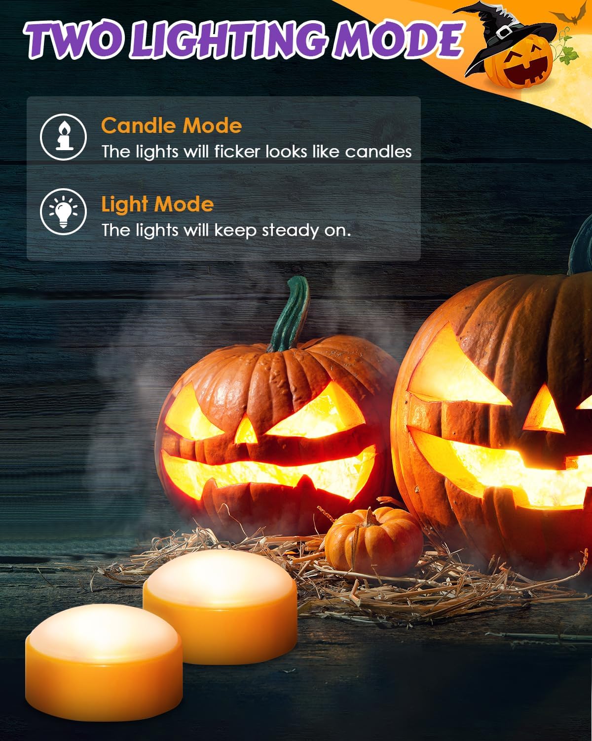 Luditek 4-Pack Halloween LED Pumpkin Lights for Inside Pumpkin w/Remote Timer, Battery Operated Flameless Candles Light with 7 PCS Carving Kit Tools and 10 Stencils, Orange Jack-O-Lantern Decorations-1