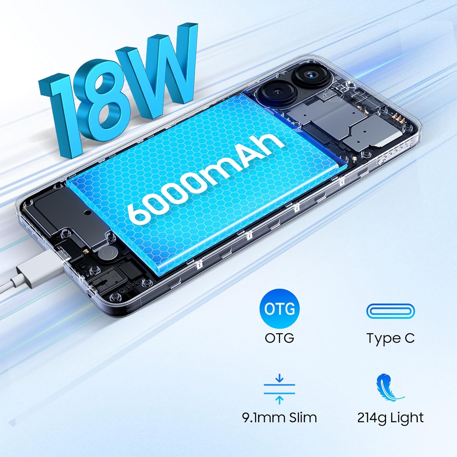 Blackview Color 8 Unlocked Cell Phones, 16GB+128GB+SD 2TB, 50MP Camera Smartphone, Mobile Phones 6000mAh Battery+18W, 6.75" HD+ 90Hz Cellphone, 4G Dual SIM/3 Card Slots,Fingerprint,3.5mm Earphone Jack-3