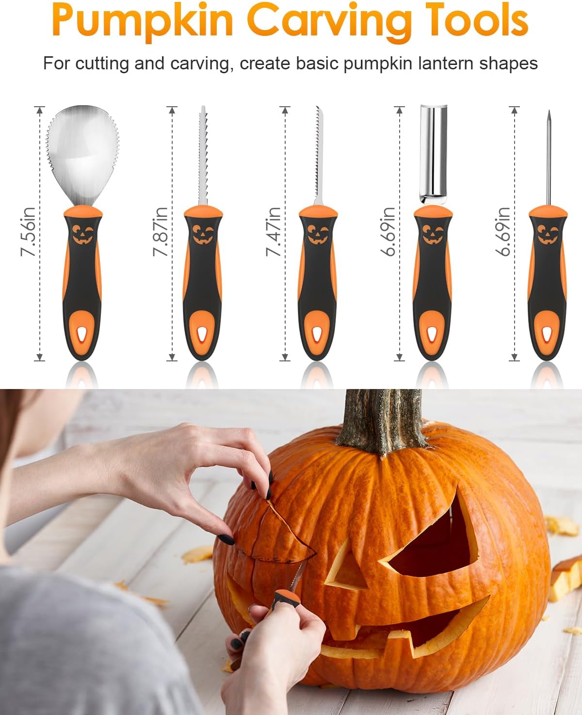 Luditek Pumpkin Carving Kit, 17 PCS Professional Stainless Steel Pumpkin Carving Tools with 3 Electronic Candles Lights and 10 Stencils, Jack-O-Lanterns Cutting Halloween Gifts for Adults-1