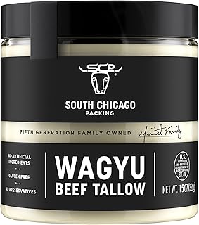 South Chicago Packing Wagyu Beef Tallow, 11.5 Oz Glass Jar, Perfect for Searing, Sauteing, Cooking, Pan Frying, Keto Friendly, Paleo Friendly, Pantry Staple