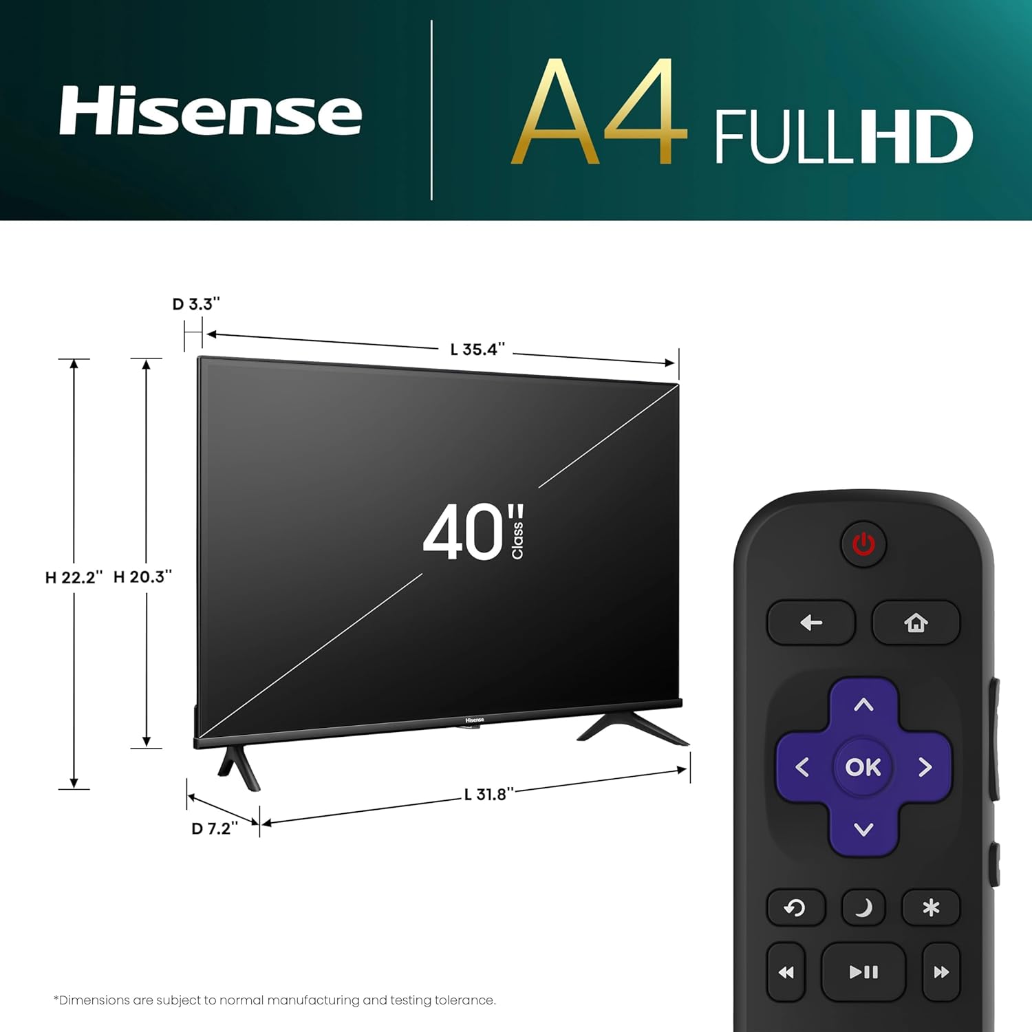 Hisense 40-Inch Class A4 Series FHD 1080p Smart Roku TV with Alexa Compatibility (40A4NR, 2024 Model) - Dolby Audio, Slim Bezel Design, Google Assistant-1