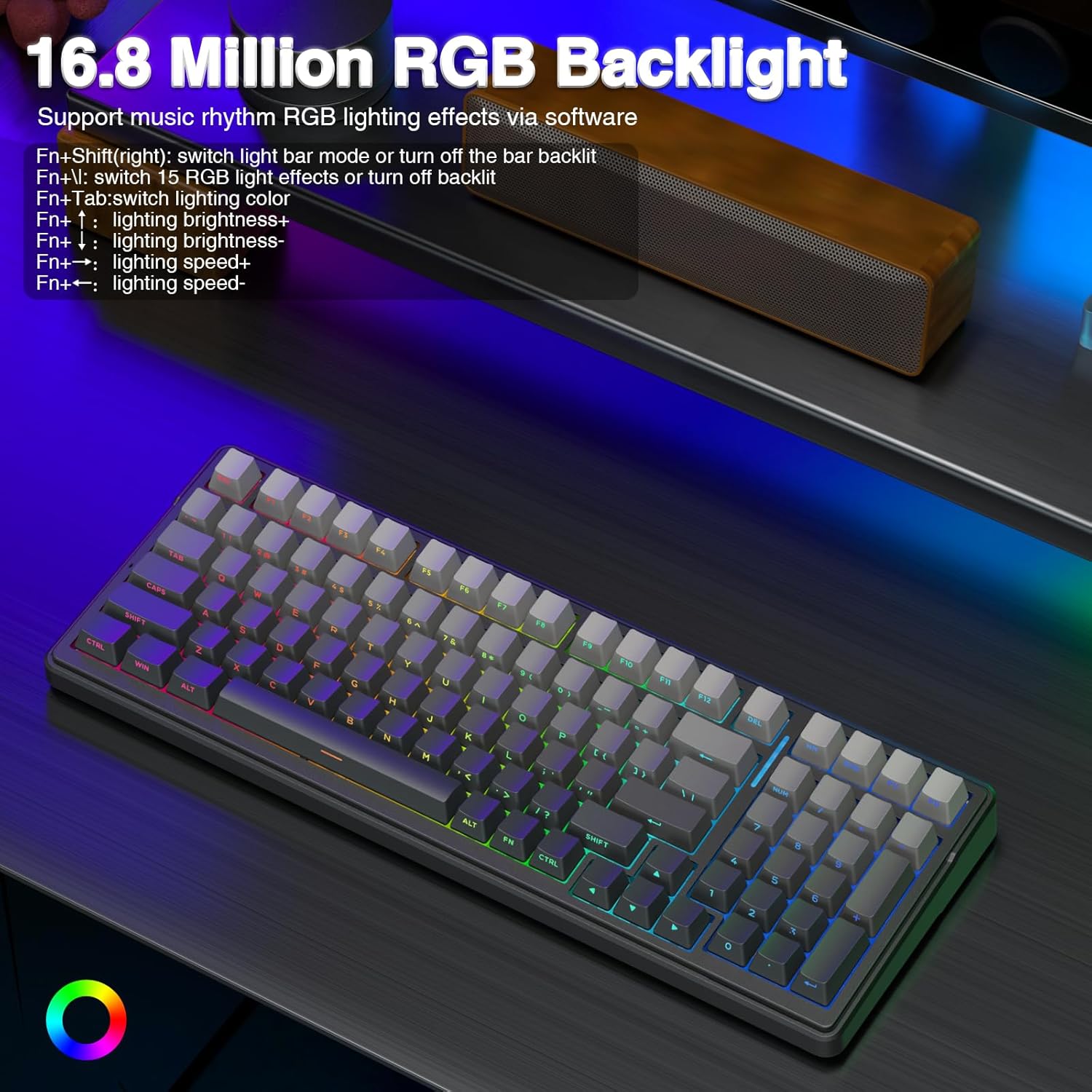 AULA F99 Pro Wireless Mechanical Keyboard,Gasket Hot Swappable Custom Keyboard,RGB Backlit,Pre-lubed Linear Switches,Side Printed PBT Keycaps,2.4GHz/USB-C/BT5.0 Mechanical Gaming Keyboard-4