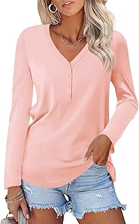 Minetom Women's Long Sleeve V Neck T Shirts Henley Tops Casual Shirts Blouses