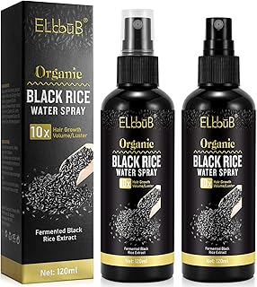 Black Rice Water Hair Growth Serum Spray - Natural Vegan Hair Regrowth Treatment for Men & Women with Castor Oil and Ginger - Ideal for Damaged, Dry Hair - Enhances Thickness, Length, Luster