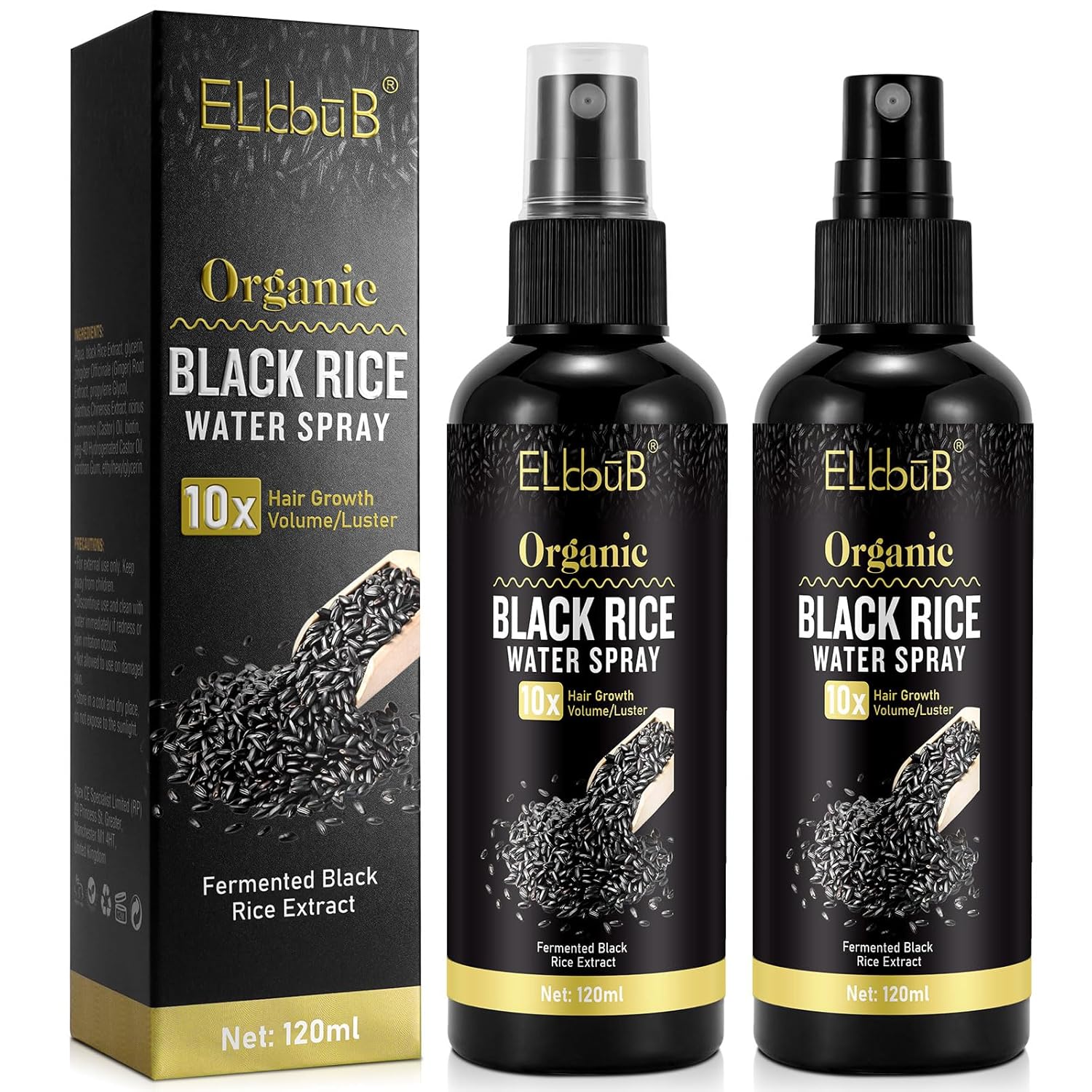 Black Rice Water Hair Growth Serum Spray - Natural Vegan Hair Regrowth Treatment for Men & Women with Castor Oil and Ginger - Ideal for Damaged, Dry Hair - Enhances Thickness, Length, Luster-0