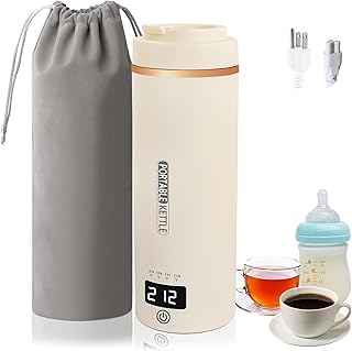 Electric Kettle For Travel Portable Small Kettle 0.5L（17 OZ), Fast Boiling Mini Water Kettle 316 Stainless Steel For Tea/Coffee, Hot Water Boiler with 4 Temperature,Auto Shut-Off,110V-220V (Beige)