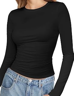 YOGINGO Womens Crew Neck Basic Long Sleeve T Shirt Slim Fit Tees 2024 Fall Y2k Going Out Crop Tops Cute Tight Shirts