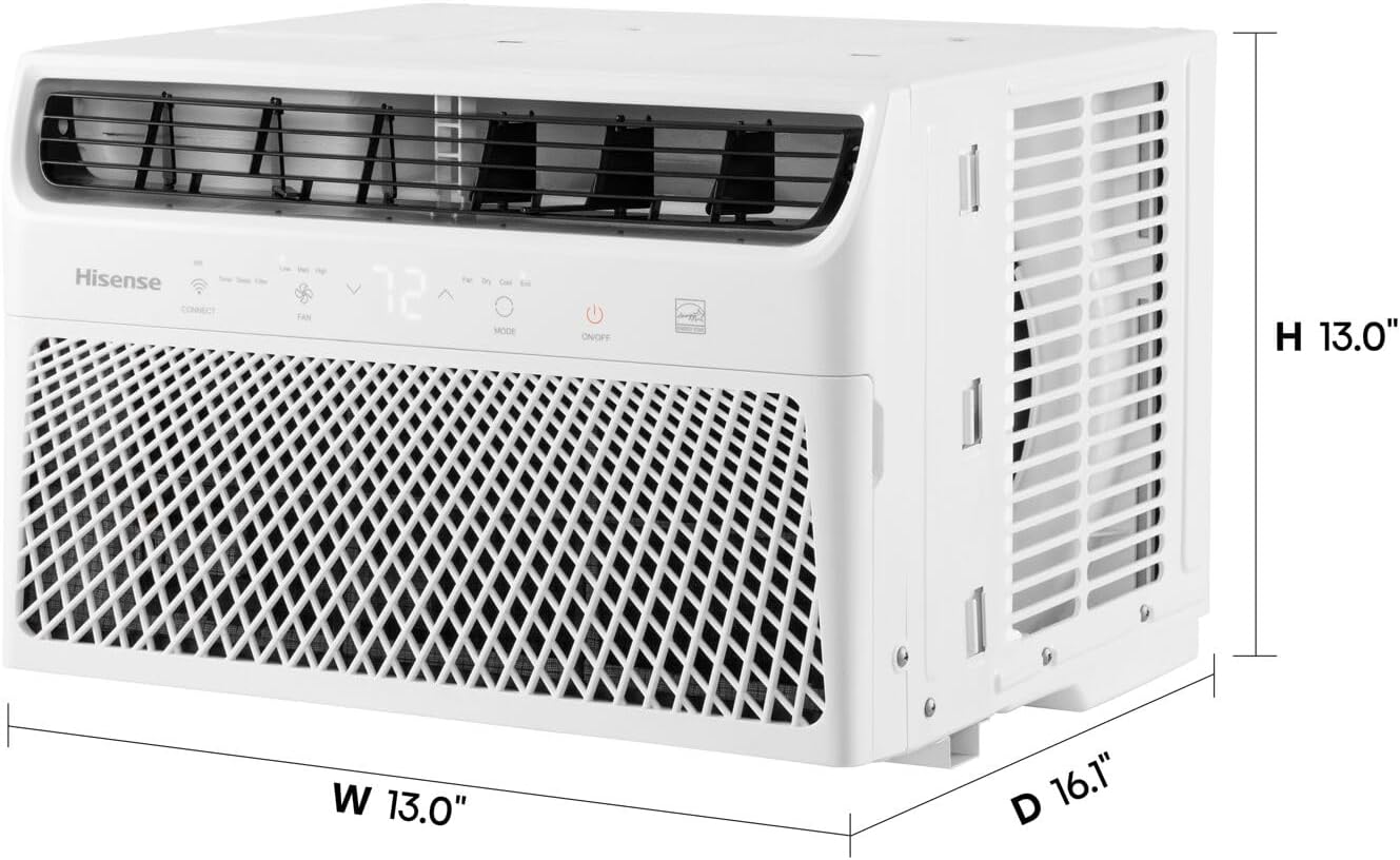 Hisense AHW0823CW1W 8,000 Smart Air Conditioner with Wi-fi Control, Dehumidifier, and Remote, 115V, Window AC Unit for Apartment, Bedroom, Medium Rooms up to 350 Square Feet in White, 8000 BTU-3