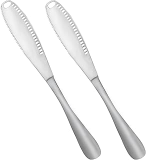 2 Pack Stainless Steel Butter Spreader Knife- Curler Cheese Knife, 3 in 1 Ease Gadgets Serrated Stainless Steel,Butter Knives Curler Slicer with Holes