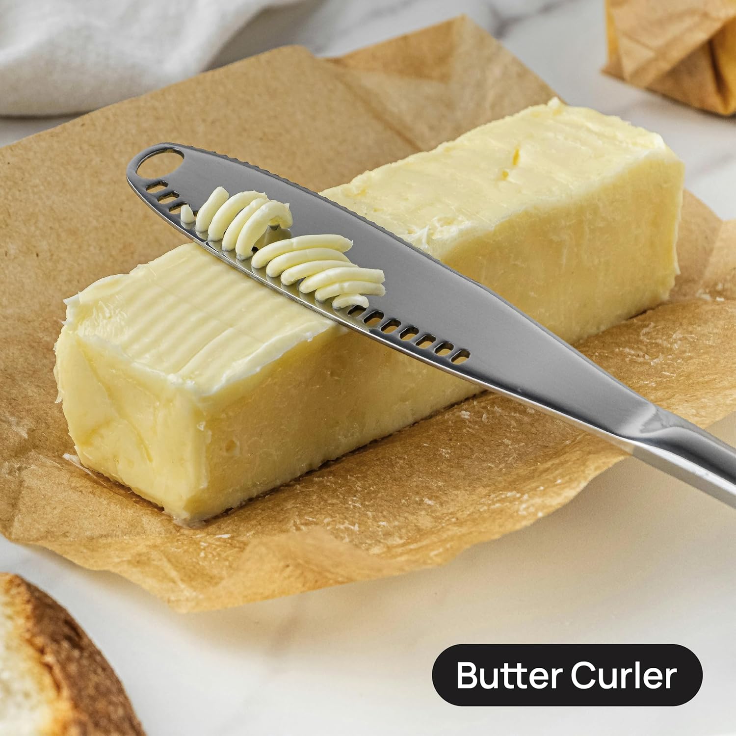 2 Pack Stainless Steel Butter Spreader Knife- Curler Cheese Knife, 3 in 1 Ease Gadgets Serrated Stainless Steel,Butter Knives Curler Slicer with Holes-4