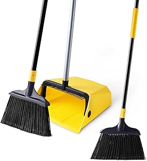 Yocada Heavy Duty Broom and Dustpan Set 2 Plus 1 Set with Comb Commercial Outdoor Indoor for Courtyard Garage Lobby Mall Market Floor Home Kitchen Room Office Pet Hair Rubbish