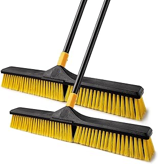 Yocada 24 inch Push Broom Brush Stiff Bristles Heavy-Duty Outdoor Commercial for Cleaning Bathroom Kitchen Patio Garage Deck Concrete Wood Stone Tile Floor 65.3inch Long Handle 2PCS