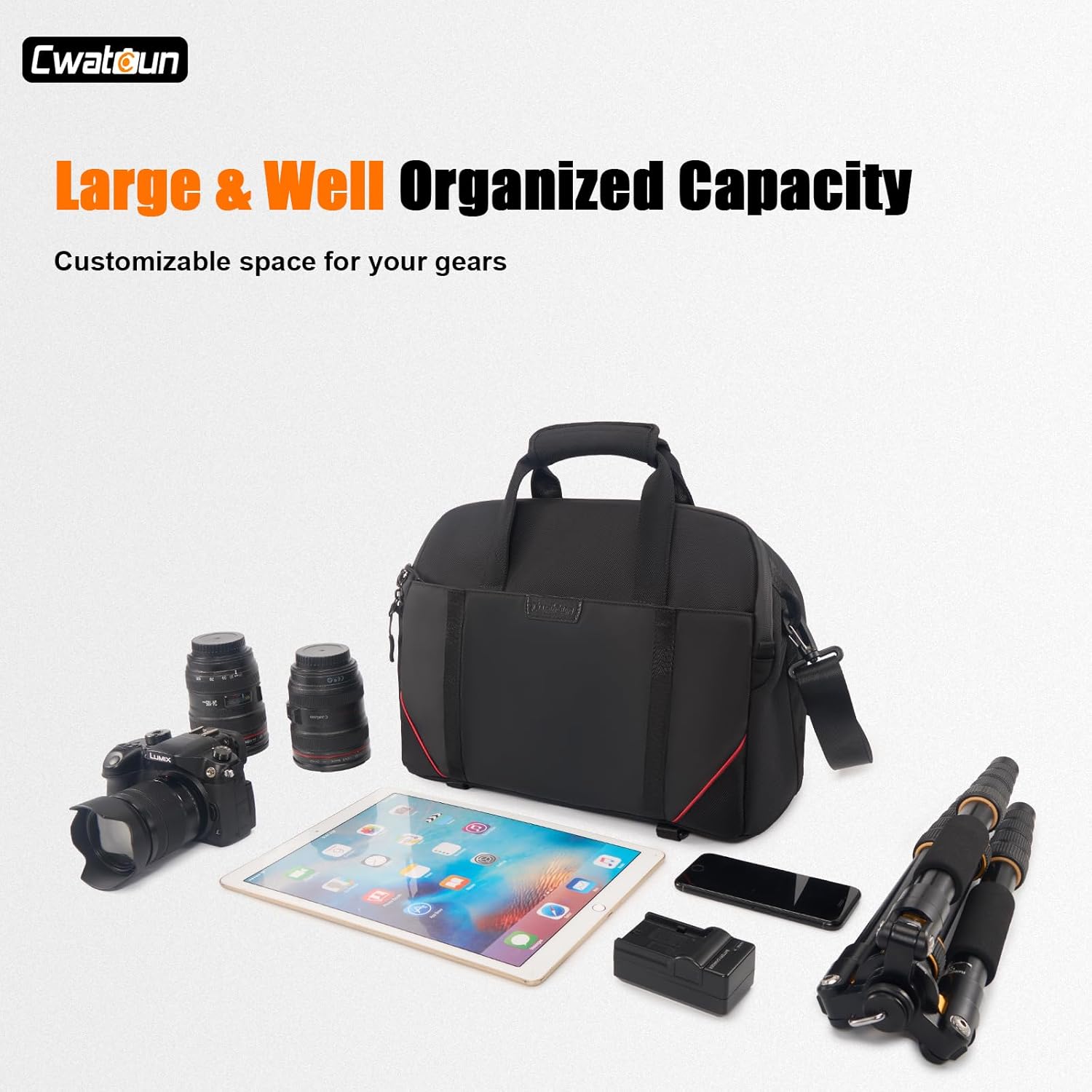 Cwatcun Camera Bag Crossbody, DSLR/SLR/Mirrorless Camera Bags for Photographers with Tripod Holder, Camera Case Compatible with Canon/Nikon/Sony - Medium-1