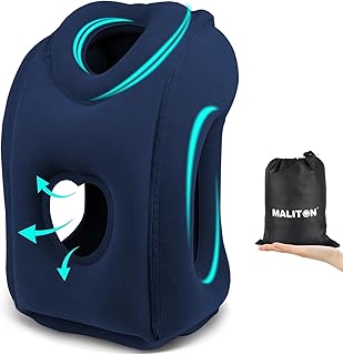 Maliton Inflatable Travel Pillow for Airplane Comfortable Sleeping to Relieve Neck and Shoulder Pain, Support Head Inflatable Pillow for Long Flights, Used for Airplanes, Cars, Trains, Office(Blue)