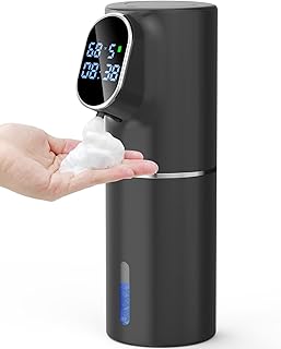 Automatic Foam Soap Dispenser Touchless with Time and Temperature Display 5levels Auto Smart Electric Dish Hand Foaming Soap Dispenser Rechargeable for Bathroom Kitchen (Foam-Blcak)