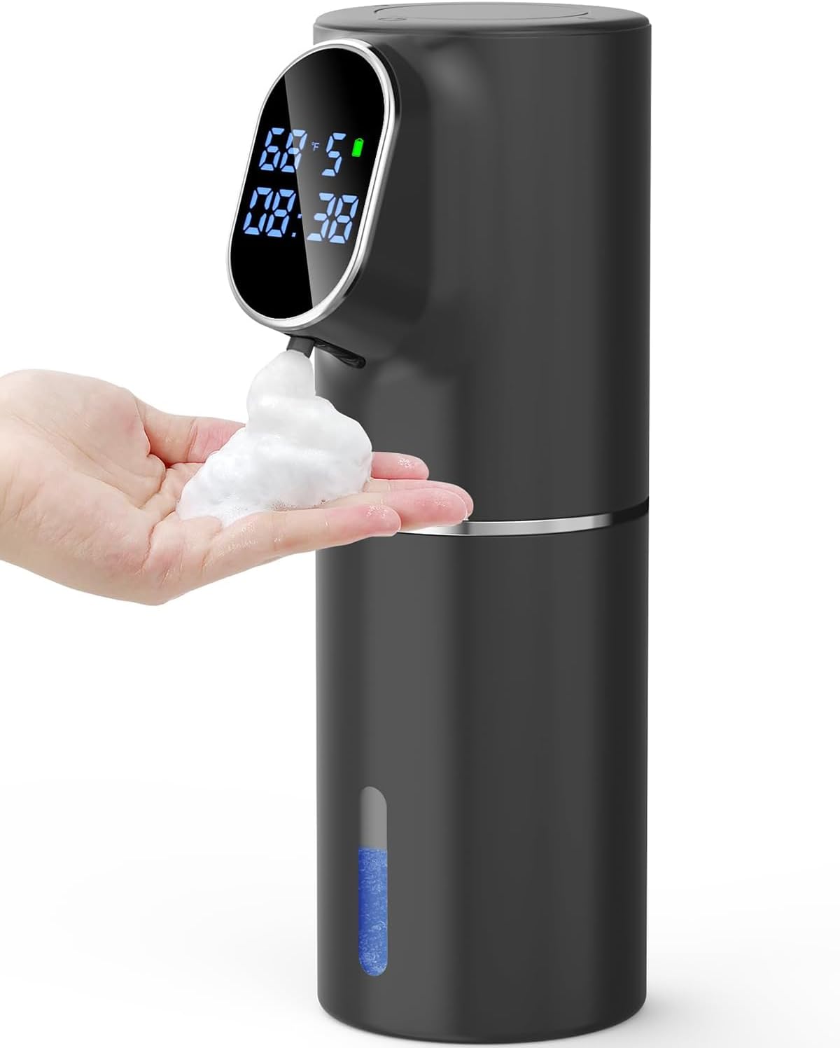 Automatic Foam Soap Dispenser Touchless with Time and Temperature Display 5levels Auto Smart Electric Dish Hand Foaming Soap Dispenser Rechargeable for Bathroom Kitchen (Foam-Blcak)-0