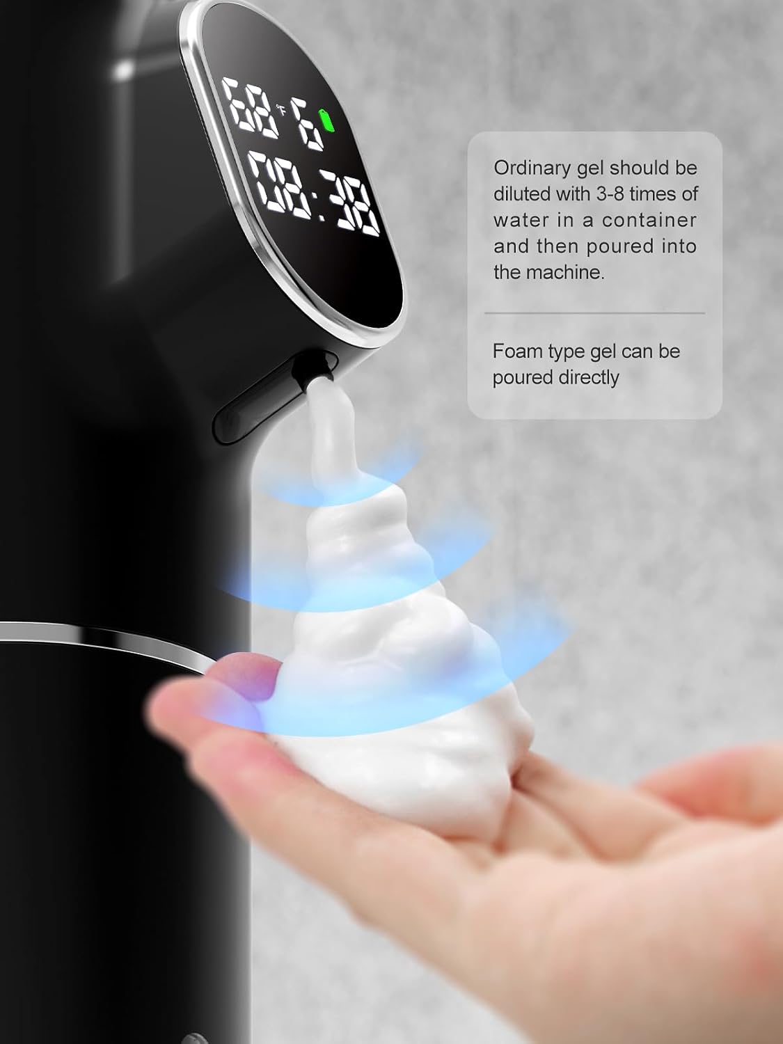 Automatic Foam Soap Dispenser Touchless with Time and Temperature Display 5levels Auto Smart Electric Dish Hand Foaming Soap Dispenser Rechargeable for Bathroom Kitchen (Foam-Blcak)-5