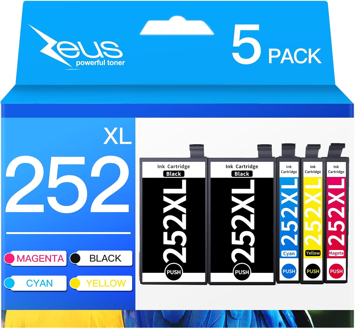 Replacement for Epson 252 T252 XL to use with Workforce WF-7720 WF-3640 WF-7710 WF-3620 WF-7210 WF-7610 WF-7620 (2 Black 1 Cyan 1 Magenta 1 Yellow)-0