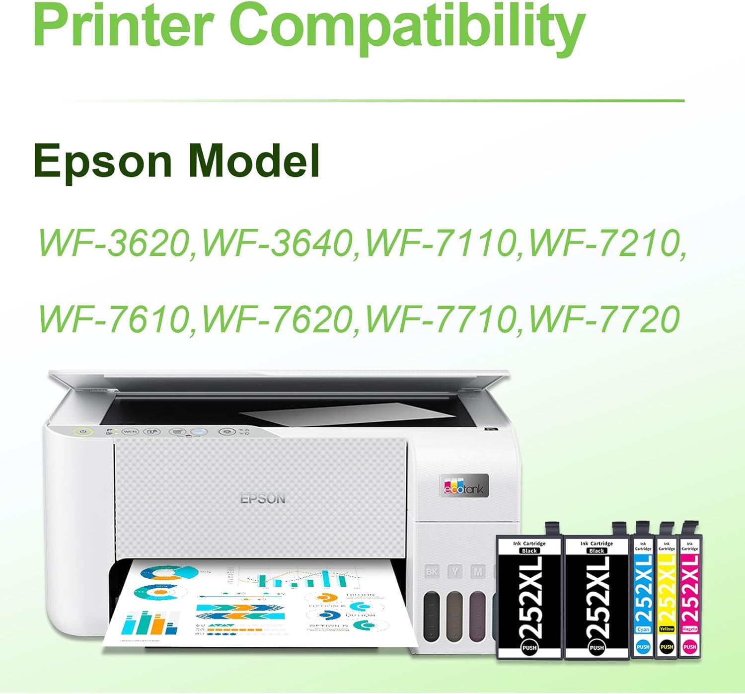 Replacement for Epson 252 T252 XL to use with Workforce WF-7720 WF-3640 WF-7710 WF-3620 WF-7210 WF-7610 WF-7620 (2 Black 1 Cyan 1 Magenta 1 Yellow)-1