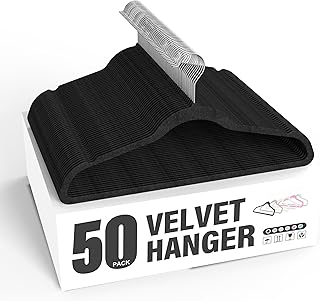 Simple Deluxe 50 Pack Non-Slip Velvet Hangers, 360° Swivel Hooks, Clothes Hangers with Shoulder Notches, Heavy Duty Coat Suit Hangers for Coats & Pants, Black