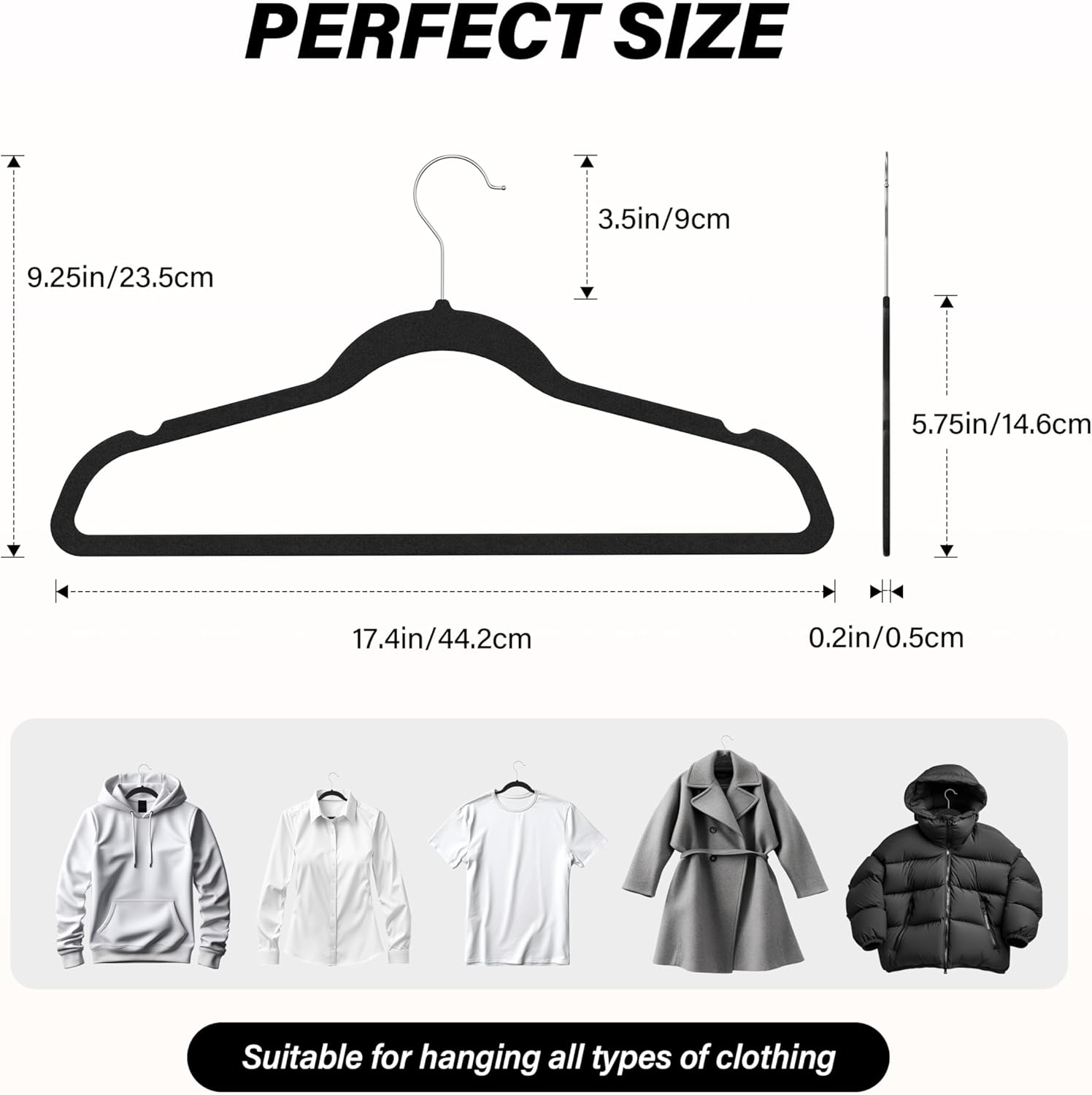 Simple Deluxe 50 Pack Non-Slip Velvet Hangers, 360° Swivel Hooks, Clothes Hangers with Shoulder Notches, Heavy Duty Coat Suit Hangers for Coats & Pants, Black-1