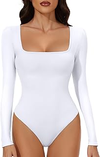 YOGINGO Long Sleeve Square Neck Bodysuits for Womens Going Out Body Suits Basic Leotards Jumpsuits Outfits Shirt Tops