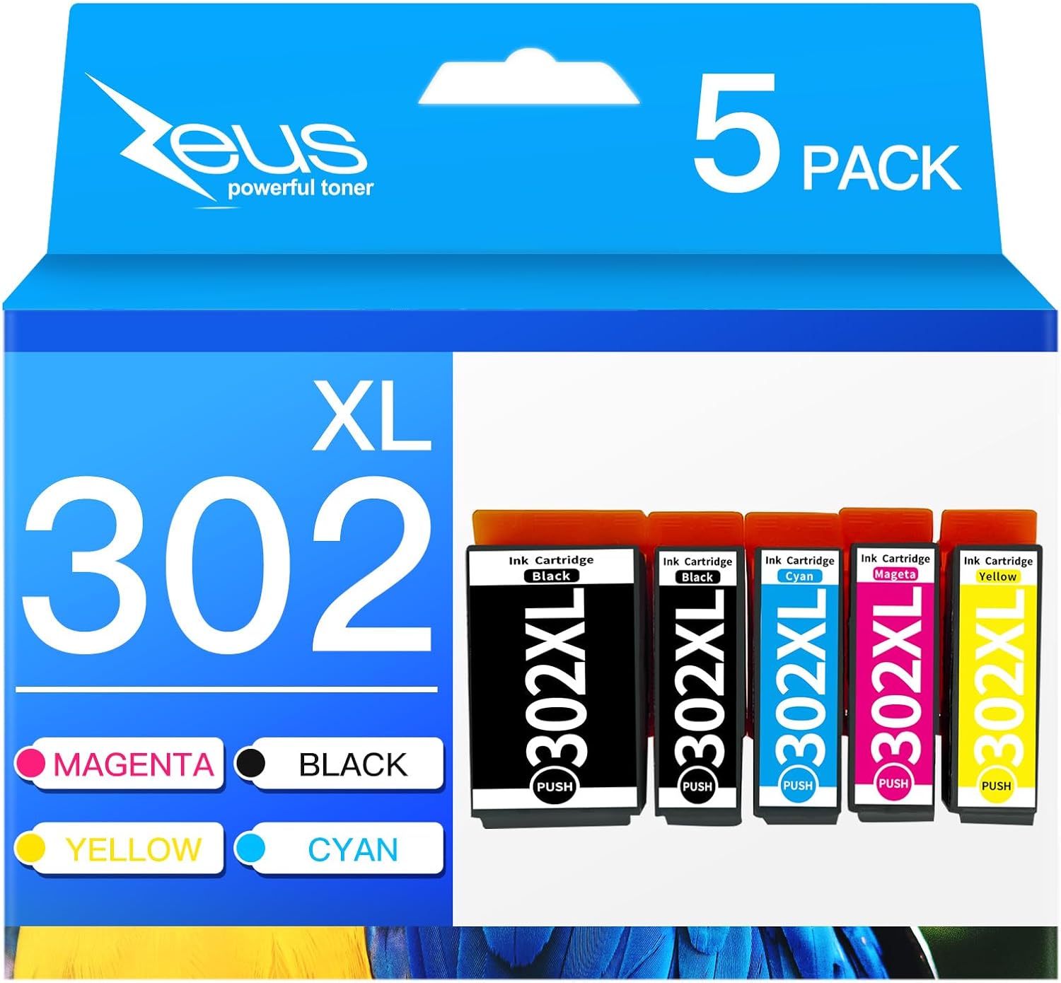 Replacement for Epson 302XL Printer Ink Cartridges, 302XL 302 XL T302XL T302 to use with Expression Premium XP-6000 XP6000 XP-6100 Printer (PBK/BK/C/M/Y, 5 Pack)-0