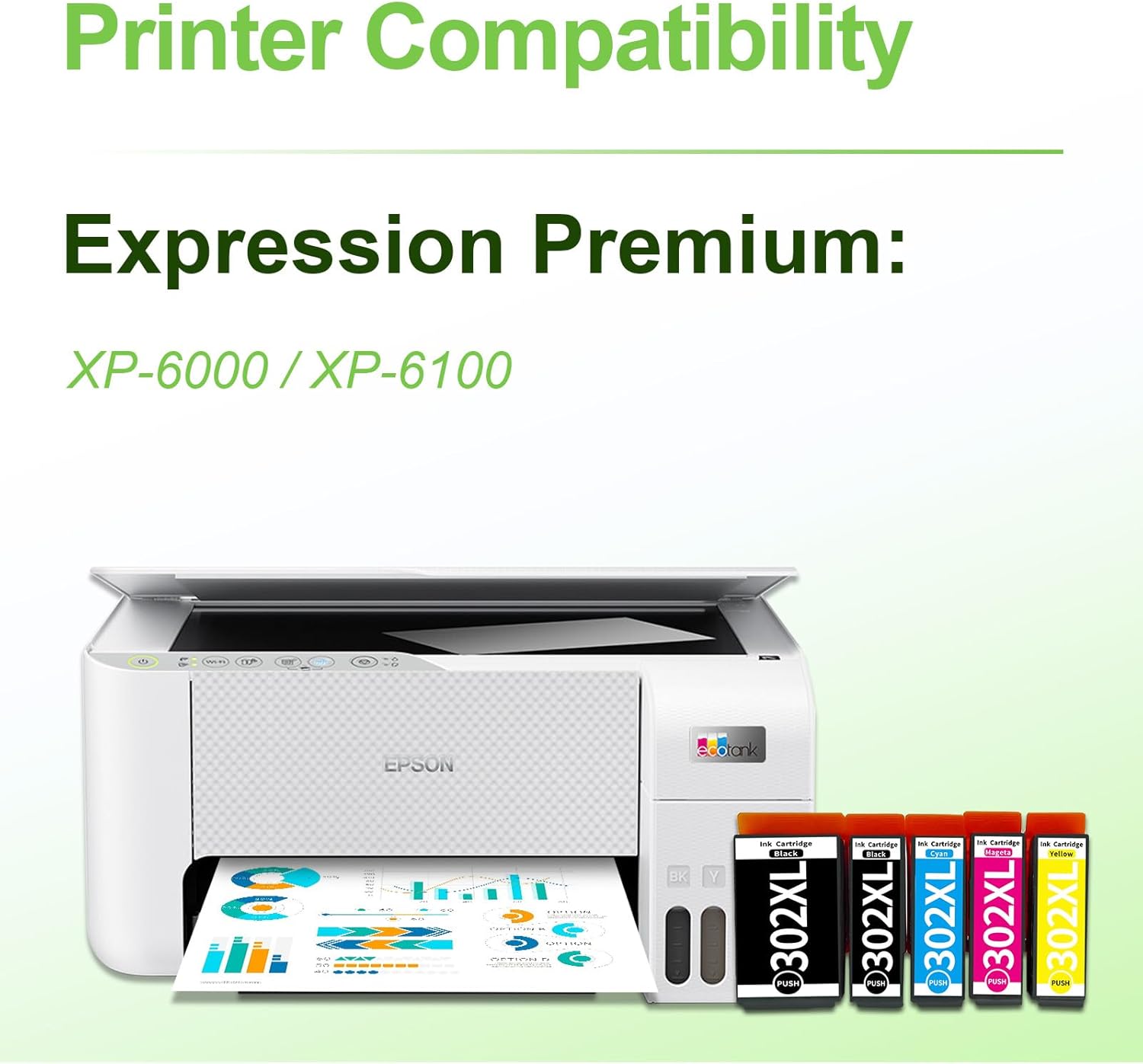 Replacement for Epson 302XL Printer Ink Cartridges, 302XL 302 XL T302XL T302 to use with Expression Premium XP-6000 XP6000 XP-6100 Printer (PBK/BK/C/M/Y, 5 Pack)-2