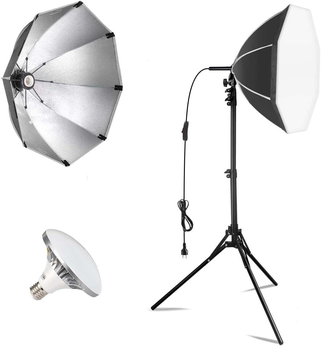 Softbox Photography Lighting Kit, NiceVeedi 20" Softbox Lighting Kit with 5400K 650W Equivalen LED Bulbs & 63" Tripod Stand, Studio Light Kit for Photography Portraits Advertise Shooting, Video Record-0