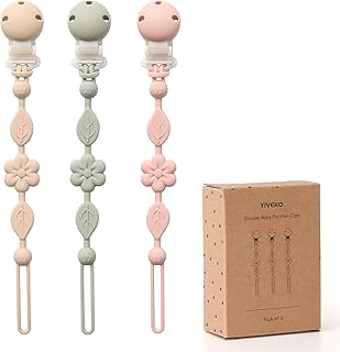 Pacifier Clips for Baby Silicone Pacifier Holder Clips for Boys Girls One Piece Baby Binky Clips YIVEKO Pacifier Clips Flower 3Pcs-Ivory+Sage+Blush