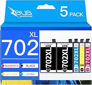 Replacement for Epson 702XL 702 T702XL T702 to use with Workforce Pro WF-3720 WF-3733 WF-3730 Printer (5 Pack)