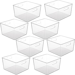 Vtopmart 8 Pack Extra Large Clear Plastic Storage Bins,11x11 Cube Acrylic Organizer Square Containers with Handle for Pantry,Closet,LaundryRoom,Kitchen,Bathroom,UnderSink Organization