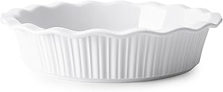 Sweese Porcelain Deep Fluted Pie Dish for Baking - 9 inch Porcelain Pie Plate for Apple, Quiche, Pot Pies, Tart - Vertical Line - White