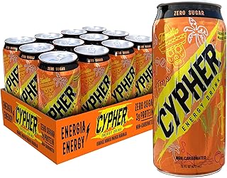 Cypher Orange Mango Zero Sugar Energy Drink - 3g Whey Protein, 0g Sugar, 260 mg Caffeine, Non-Carbonated, High-Performance Sugar Free Drink for Sustained Energy and Focus - 12-Pack,16 oz Cans