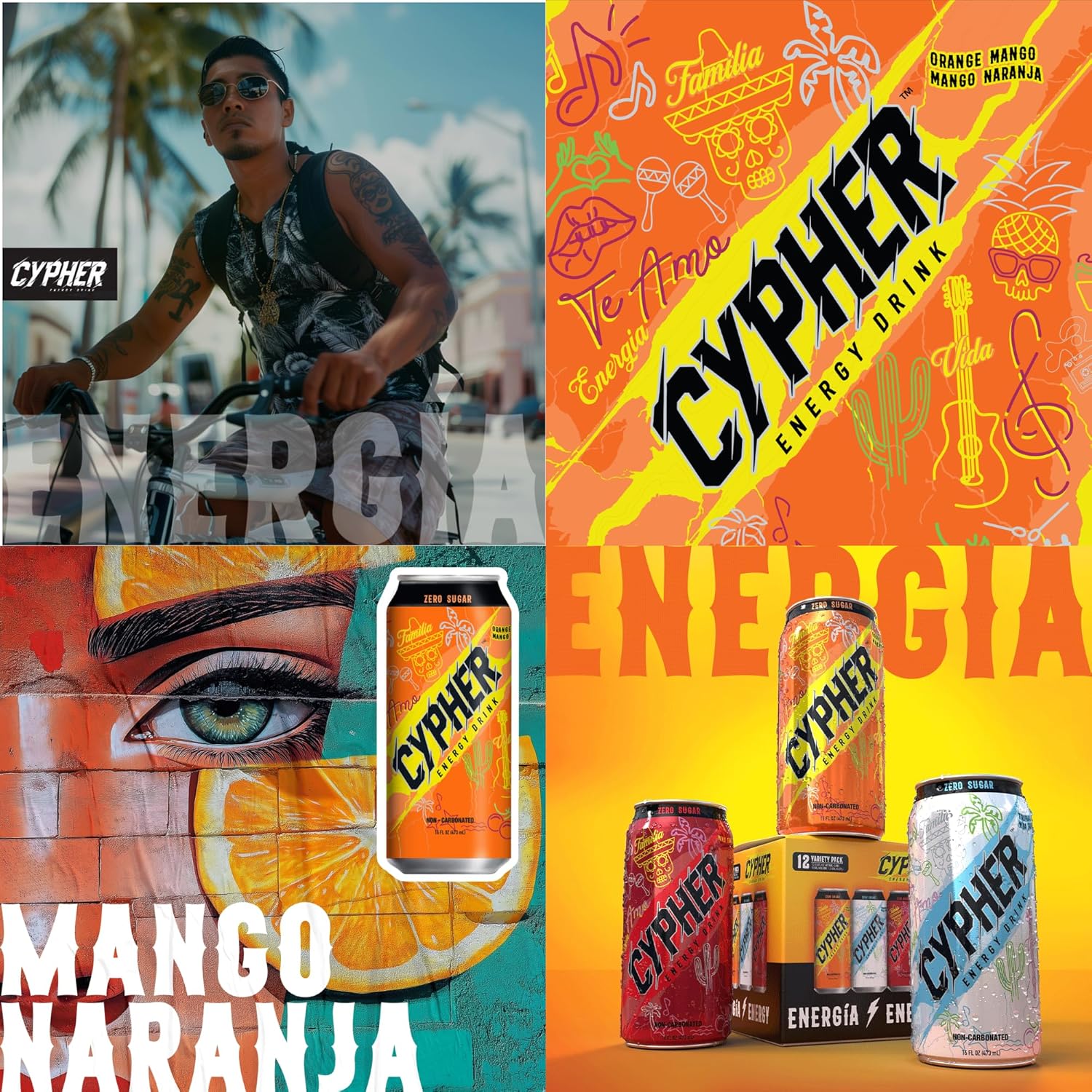 Cypher Orange Mango Zero Sugar Energy Drink - 3g Whey Protein, 0g Sugar, 260 mg Caffeine, Non-Carbonated, High-Performance Sugar Free Drink for Sustained Energy and Focus - 12-Pack,16 oz Cans-3