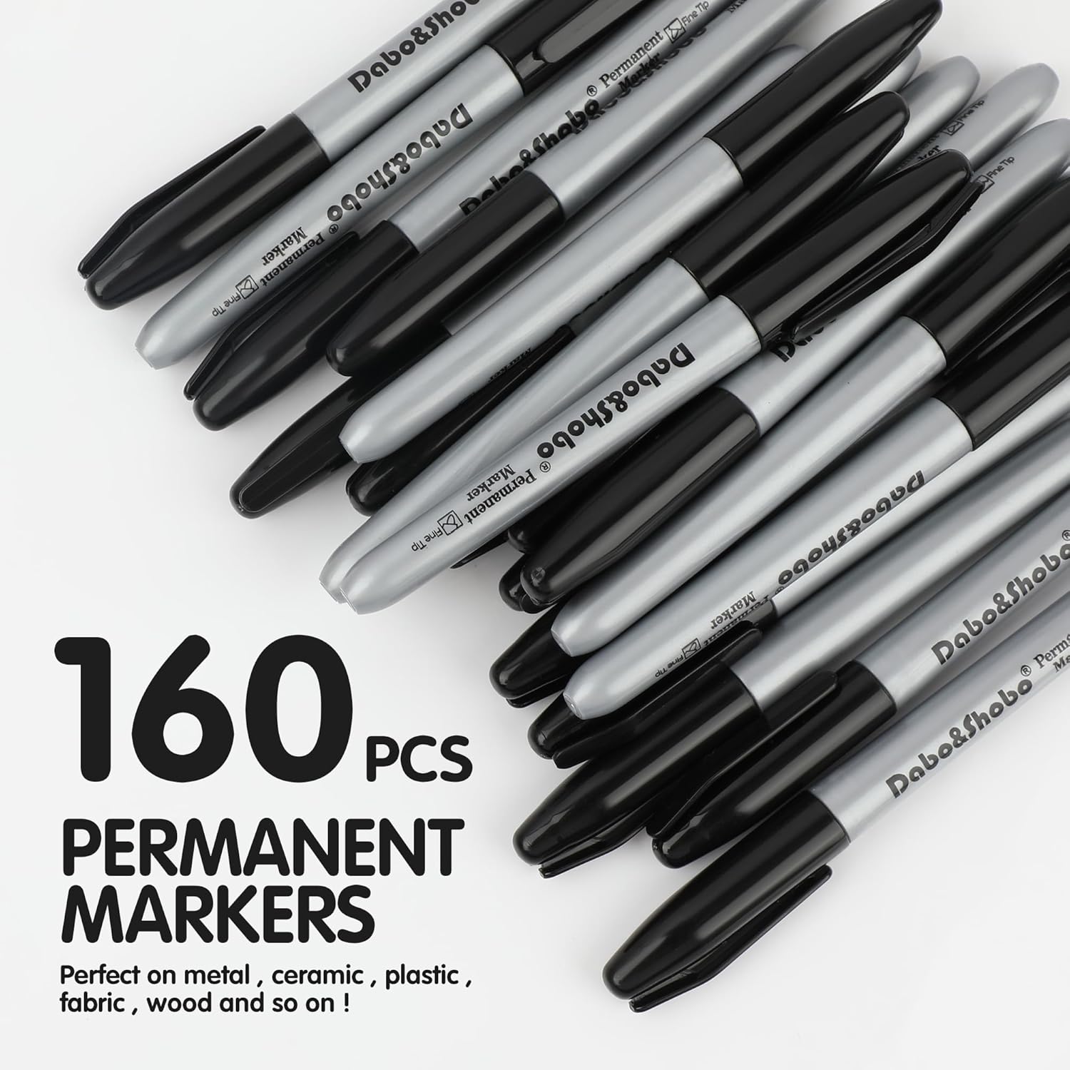 Dabo&Shobo Permanent Markers, 160 Pack Black Permanent Markers Bulk, Fine Tip, Quick Drying, Waterproof Markers, Work On Wood, Metal, Plastic, Stone, Glass For Office School Home-1