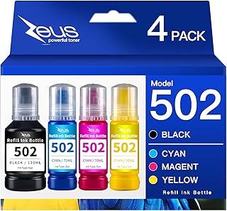 Compatible Refill Ink Bottle Replacement for Epson 502 T502 522 T522 ET-4760,ET-3760,ET-2760,ET-3710,ET-2750,ET-3700 Printer (Black, Cyan, Magenta, Yellow, 4 Pack)