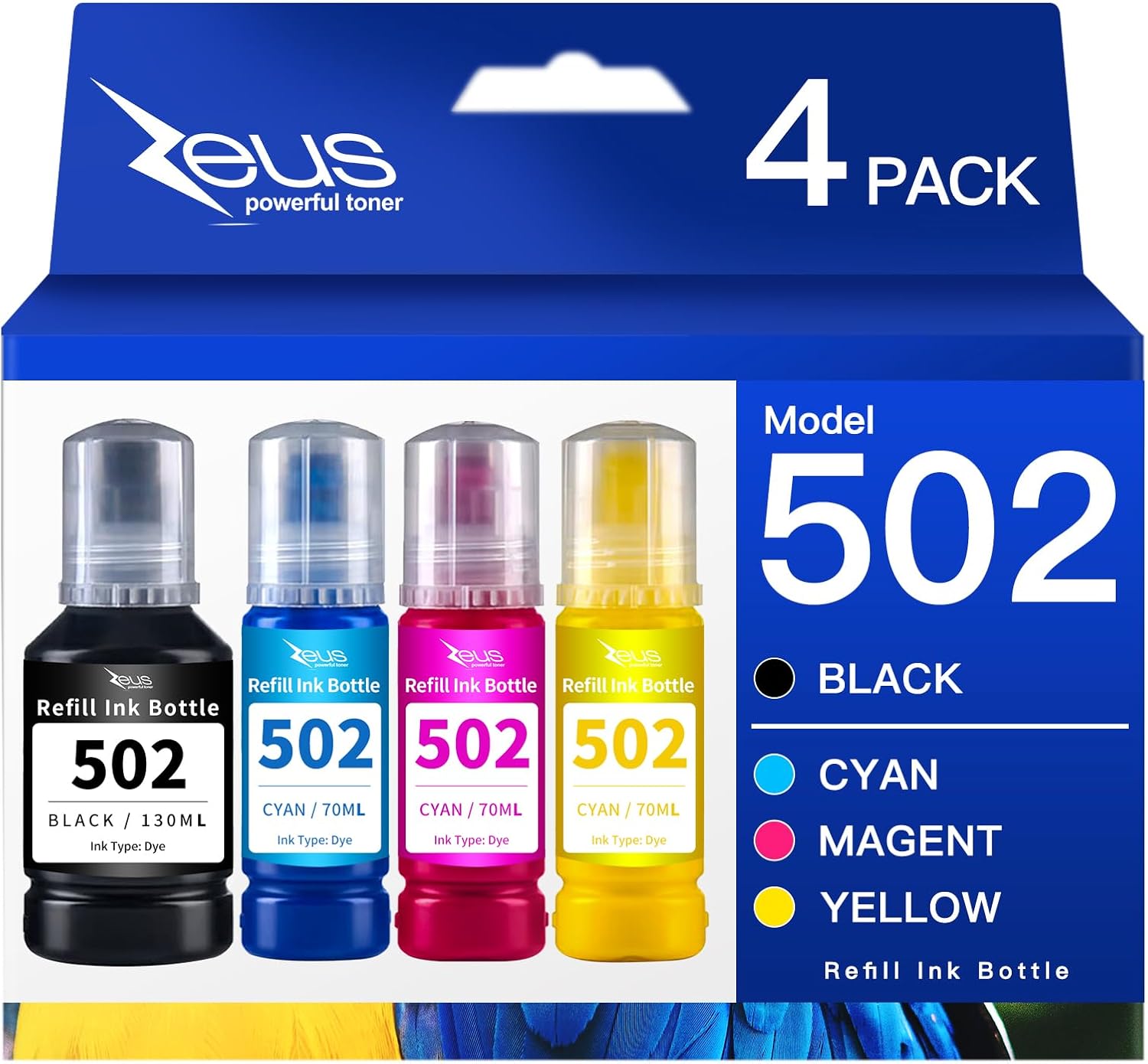 Compatible Refill Ink Bottle Replacement for Epson 502 T502 522 T522 ET-4760,ET-3760,ET-2760,ET-3710,ET-2750,ET-3700 Printer (Black, Cyan, Magenta, Yellow, 4 Pack)-0