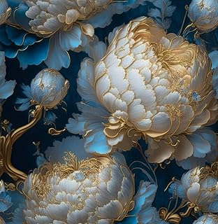 REDAMANCY Vintage Dark Navy Blue Gold White Peony Large Floral Peel and Stick Wallpaper Stick on Contact Paper Vintage Wall Paper Easy Peel Off for nightstand Drawer Cabinet Renter