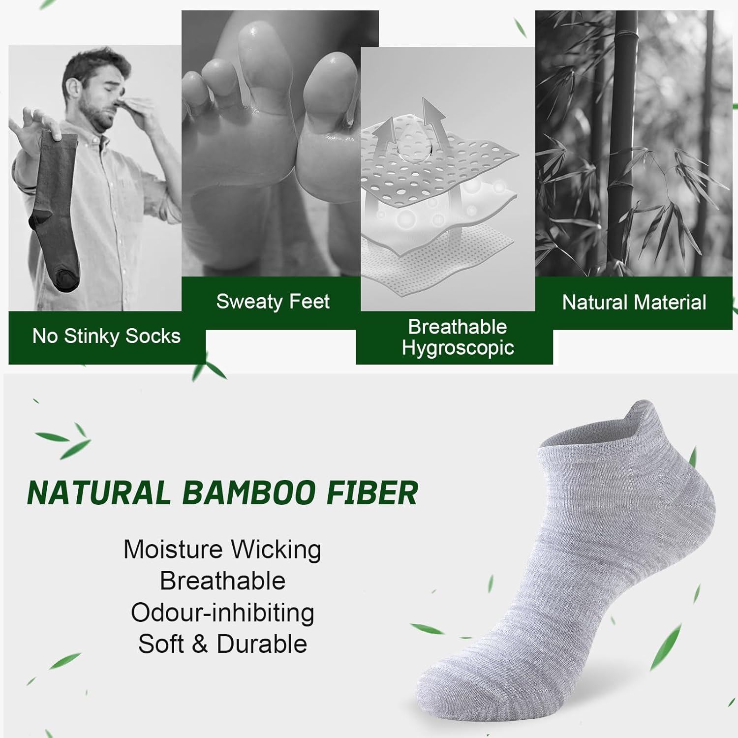 Ankle Socks for Men and Women, 6 Pairs Bamboo Sports Summer Anti Blister Running Breathable Low Cut-1