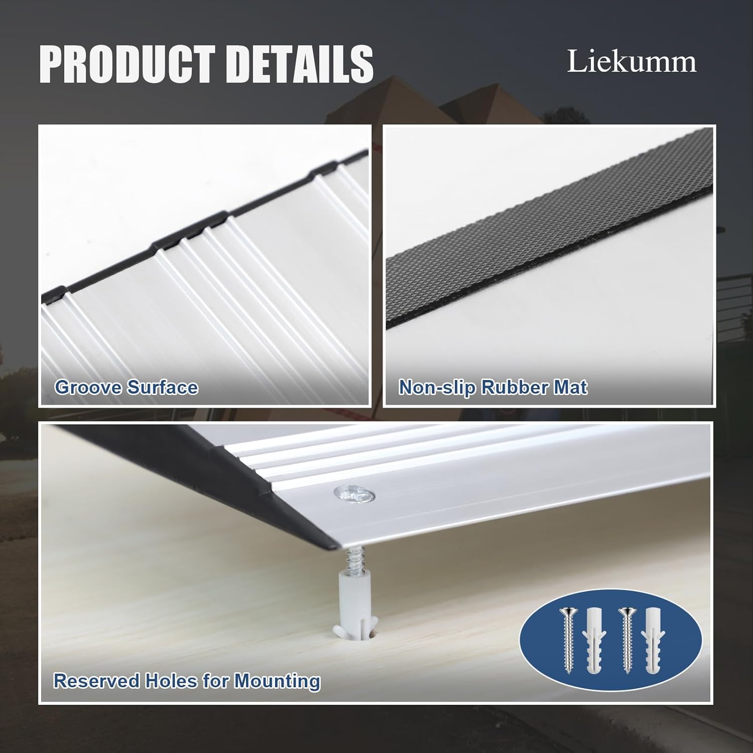 LIEKUMM 1 Inch Rise Threshold Ramp, 11000lbs Capacity Doorway Ramp for Wheelchairs, Aluminum Non Slip Door Threshold Ramp for Home Steps, Garage, Entry, Stairs, Silver-2