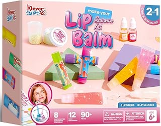 Klever Kits 2-in-1 Lip Balm Making Kit for Kids, Make Your Own Lip Balm, DIY Lip Gloss Set for Kids, Science Kit with Flavoring Scents, DIY Makeup Set, Present for Girls 6 and Up