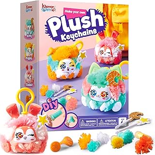 Klever Kits DIY Plush Keychain Making Craft, DIY Arts & Craft Set with 3 Models, Create Your Own Stuffed Keychain for Boys and Girls Ages 6 7 8 9