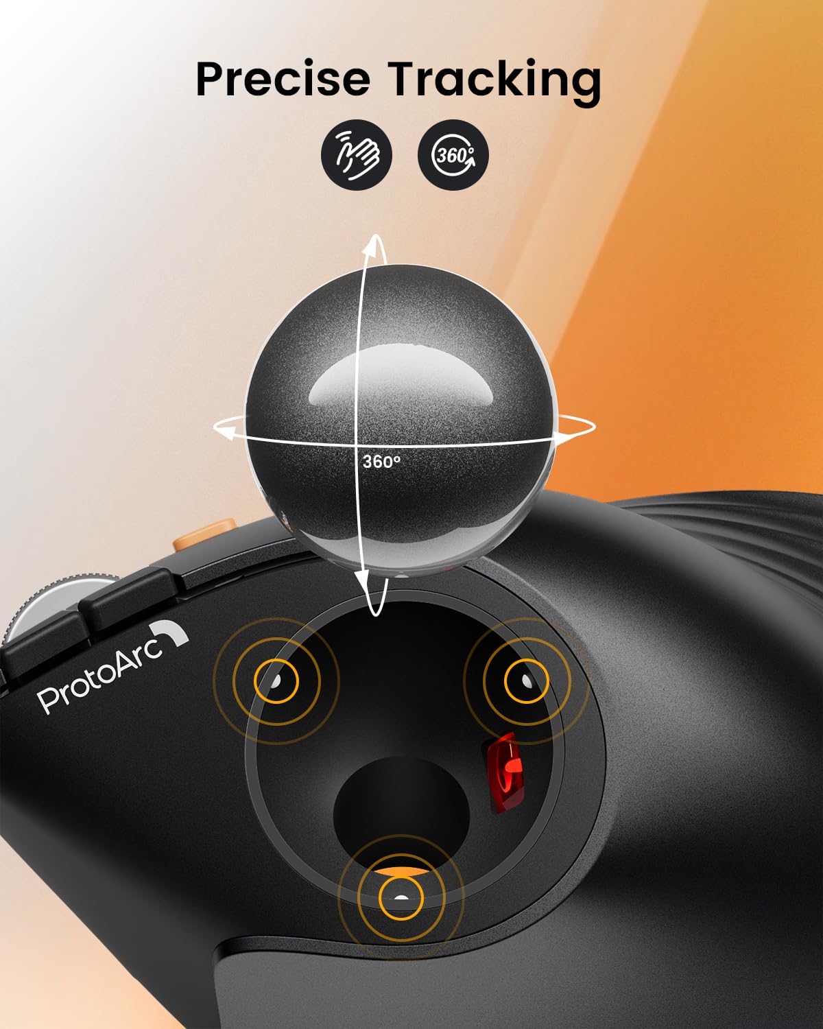 ProtoArc Vertical Wireless Trackball Mouse, EM05 NL Bluetooth Ergonomic Rollerball Mouse Rechargeable Computer Laptop Thumb Mouse, 3 Device Connection, Compatible with iPad, Mac, Windows, PC-Gray-4