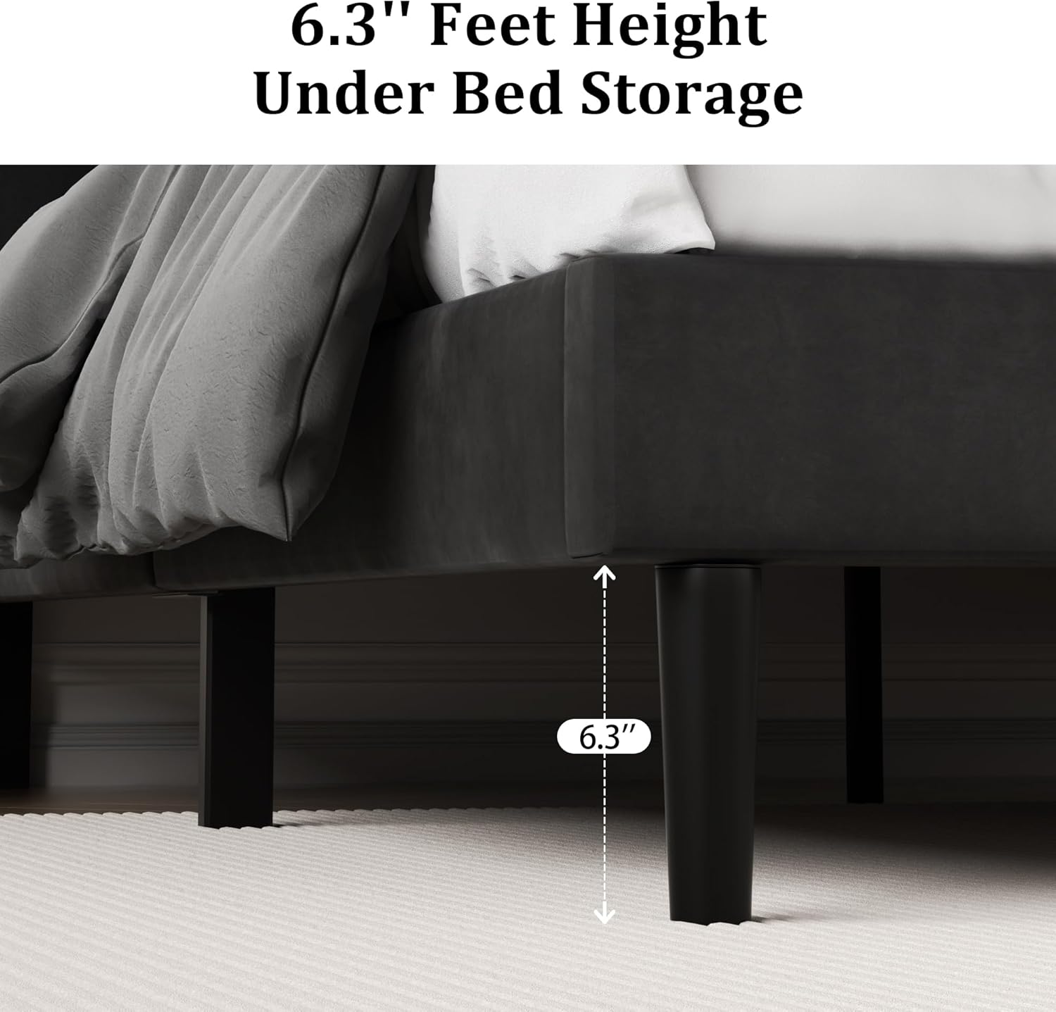 Queen Size Platform Bed Frame with Upholstered Velvet Button Tufted Headboard, Mattress Foundation with Wooden Slat Support, No Box Spring Needed, Easy Assembly, Noise Free, Black-5