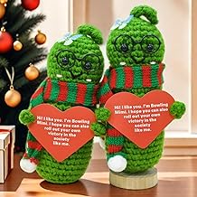 2 Pcs Emotional Support Pickle Dolls, Positive Crochet Animals Plush Funny Knitting Gifts for Women Best Friend Coworker 2024 (5" Dolls with Love Card)