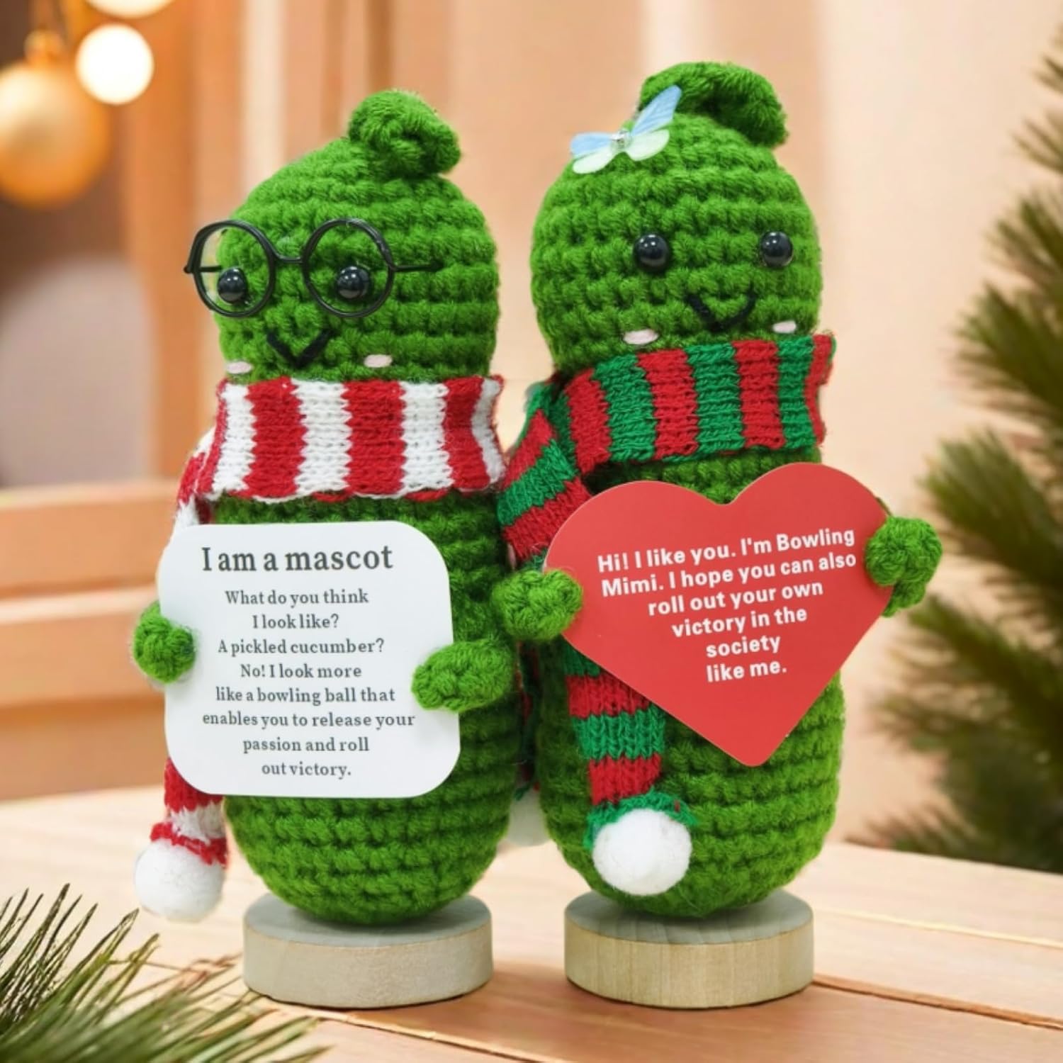 2 Pcs Emotional Support Pickle Dolls 2024, Positive Crochet Animals Plush Mini Cute Funny Knitting Gifts for Women Best Friend Coworker（5" Cucumbers）-0