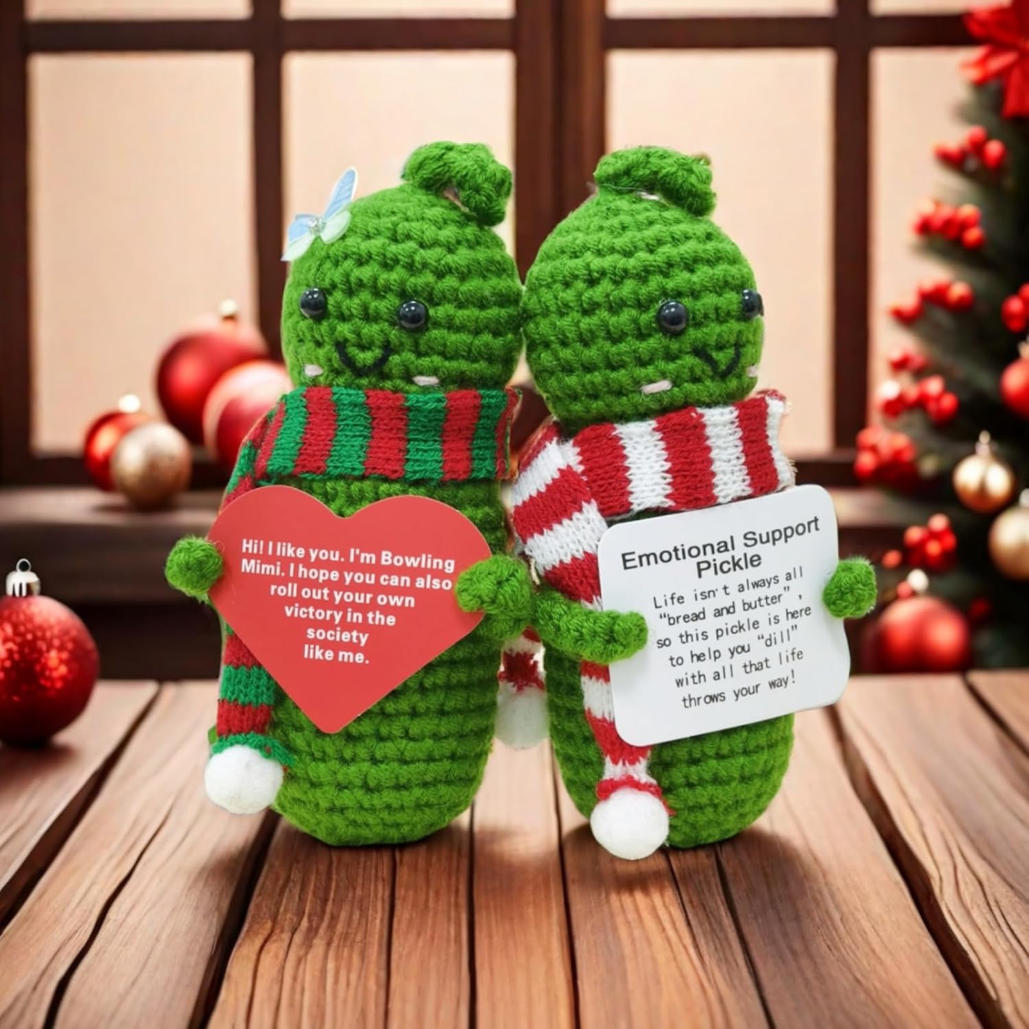 2 Pcs Emotional Support Pickle Dolls 2024, Positive Crochet Animals Plush Mini Cute Funny Knitting Gifts for Women Best Friend Coworker（5" Cucumbers）-1