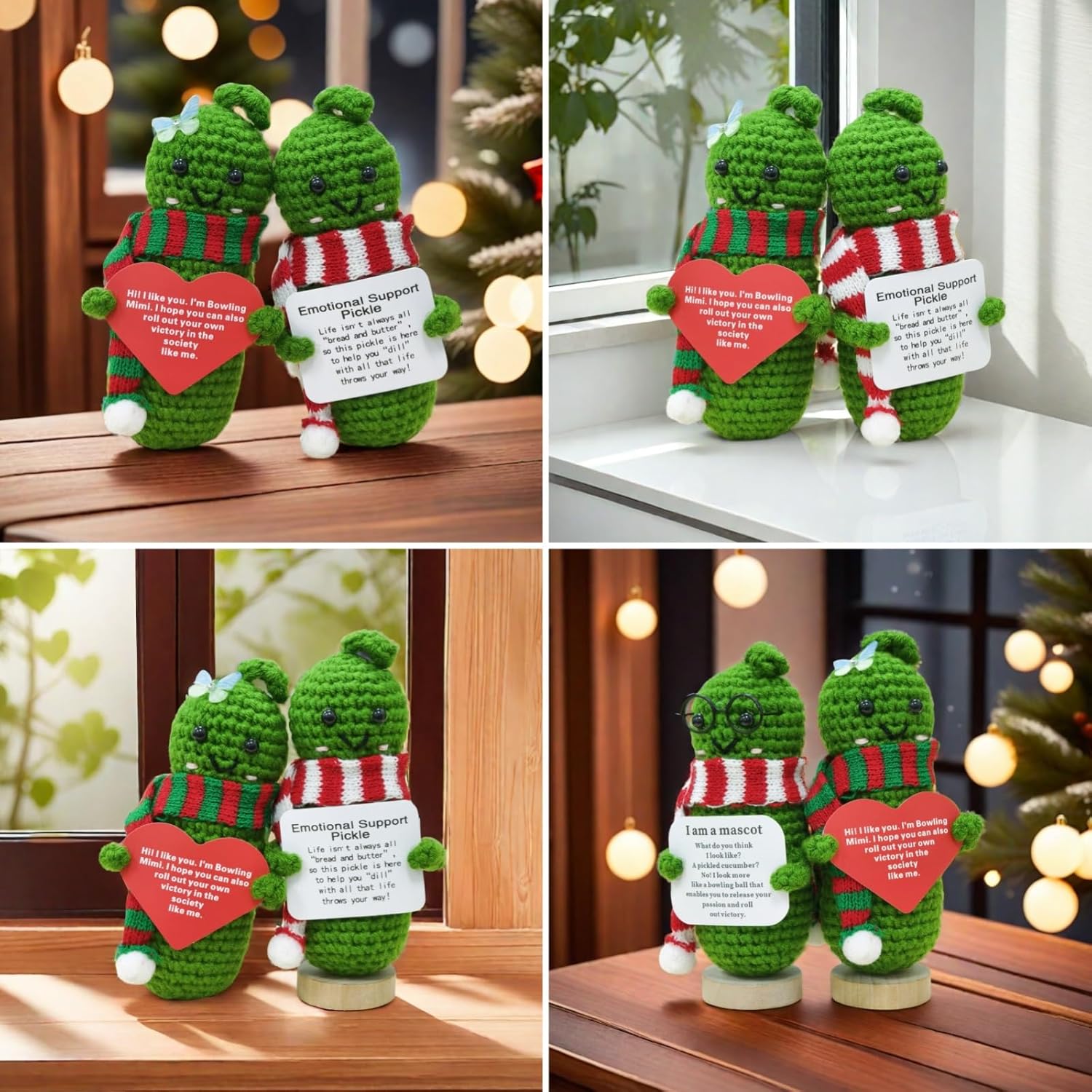 2 Pcs Emotional Support Pickle Dolls 2024, Positive Crochet Animals Plush Mini Cute Funny Knitting Gifts for Women Best Friend Coworker（5" Cucumbers）-4